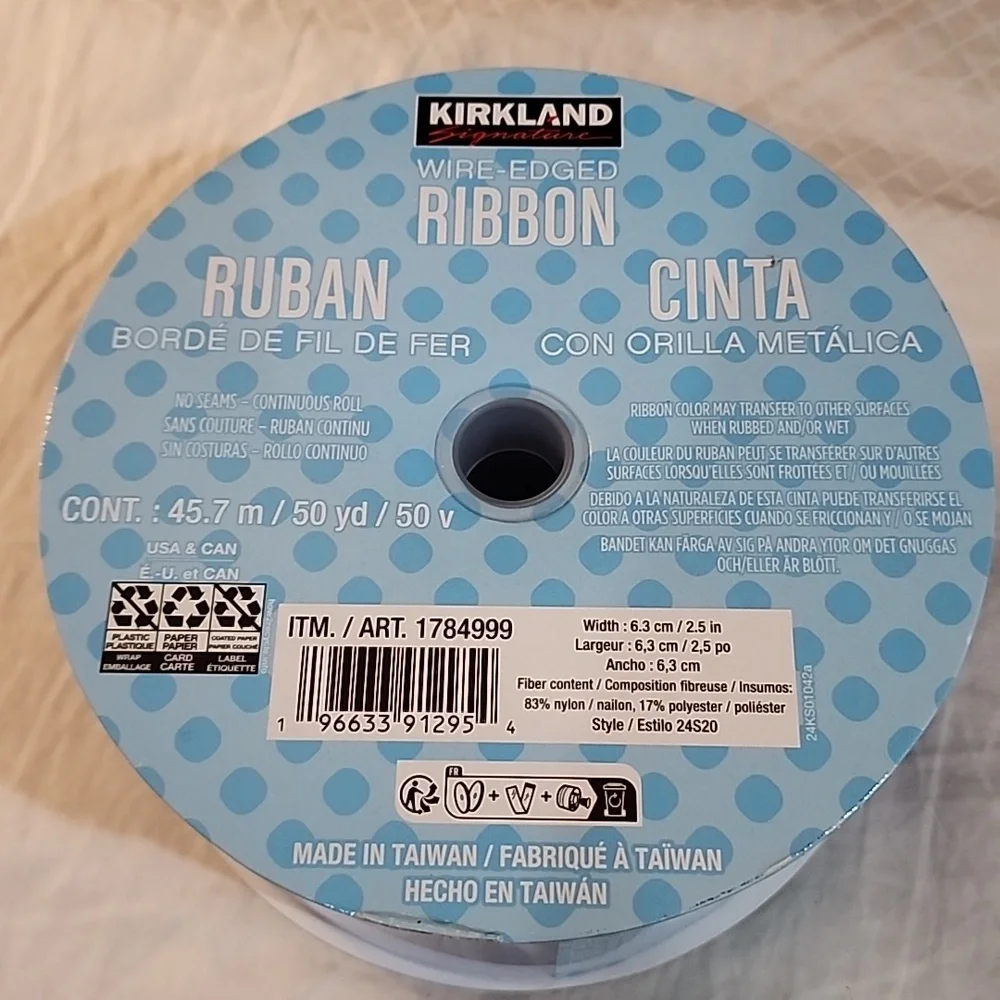 NEW Kirkland Blue Sparkle Wire-edged Ribbon, 2-1/2